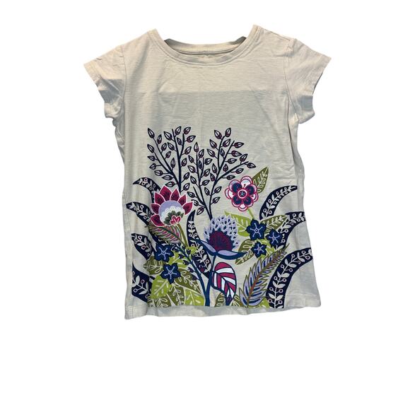 Tea Collection Girls Floral T-Shirt Top Size 6-7 Medium Short Sleeve Print Tee - Picture 1 of 7